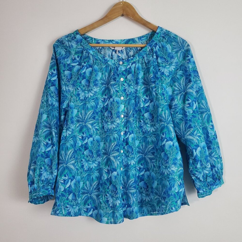 Tommy Bahama Top XS Blue Floral Tropical Relaxed Coastal Beach Vacation Cruise